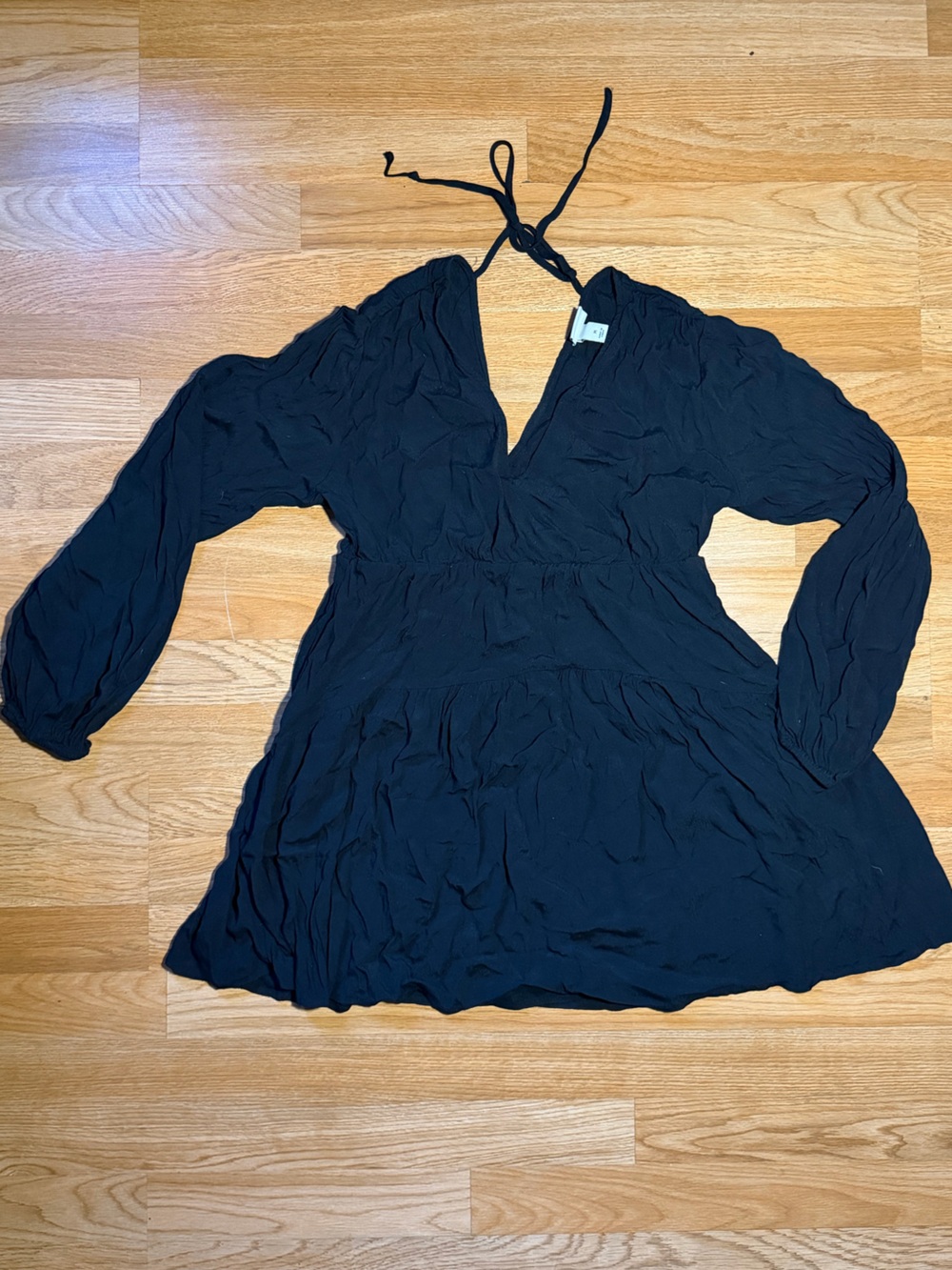 a new day Black V-Neck Tie Mini Dress